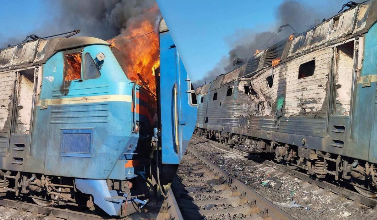 Місце ураження пасажирського поїзда в Запорізькій області після удару дроном (фото Укрзалізниці / Запорізької ОВА)