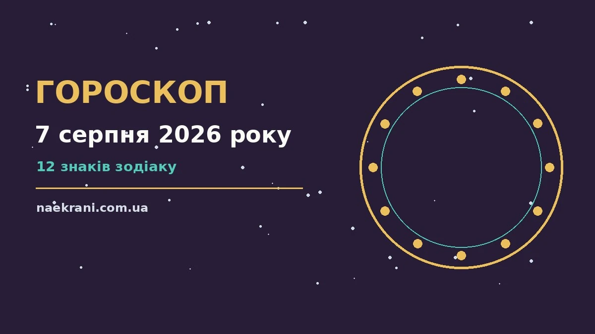 Зоряний гороскоп на 7 серпня 2026 року з символами знаків Зодіаку на фоні ранкового неба