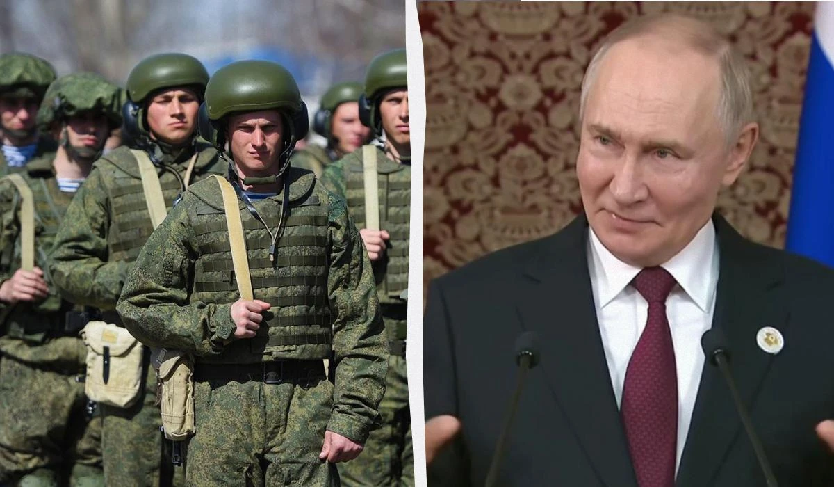 Колаж: російський військовослужбовець на тлі символіки Кремля та військової техніки (ілюстративне фото з відкритих джерел)